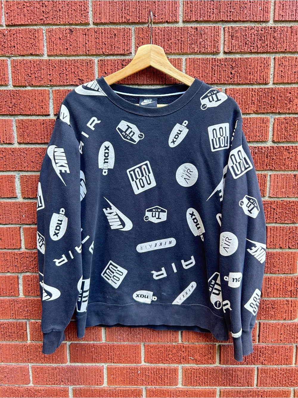 Nike Sportswear All Over Logo Crewneck Sweatshirt Black Small